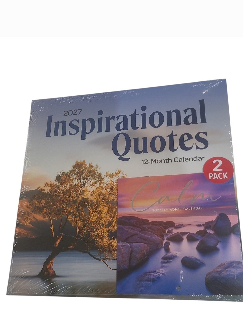 Inspirational Quotes 2027 12-Month Wall Calendar - Blue and Tan